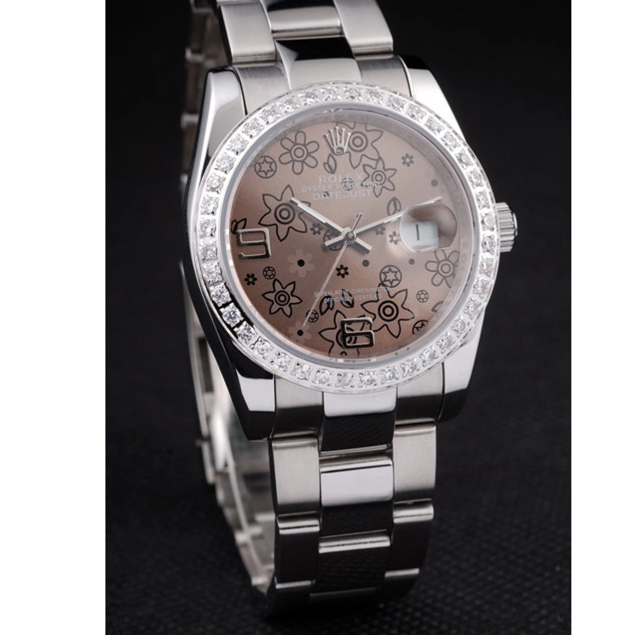 Rolex copies cheap Dial Datejust Diamond Steel Brown Stainless Rolex Polished Plated Flowers 0823